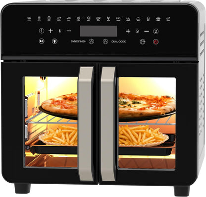 Air Fryer Toaster Oven Combo, 24QT Extra Large French Door Countertop Oven, 304 Stainless Steel Convection Toaster Oven with Bake, Broil, Toast & Air Fry Functions for Family Meals1