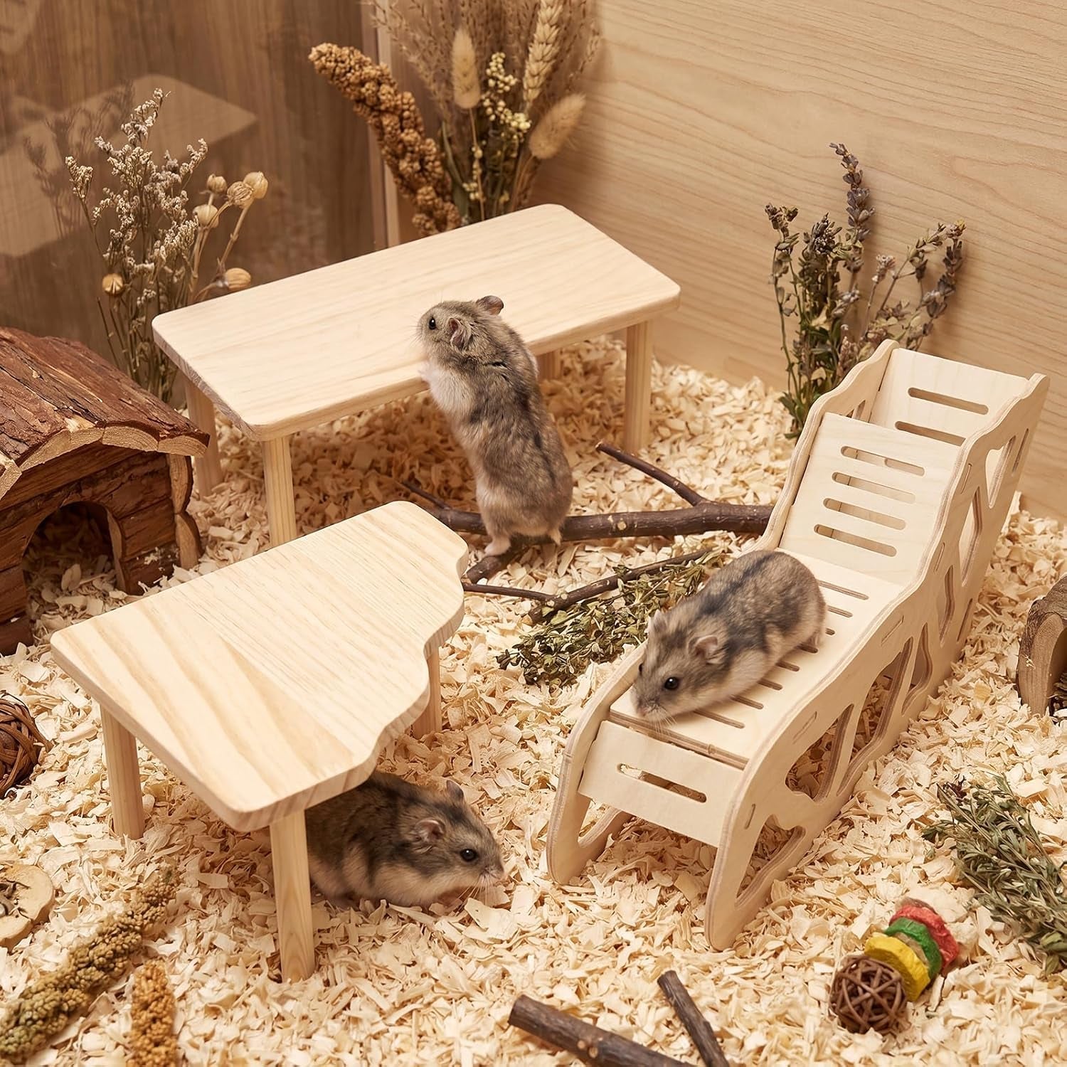 3-pack-wooden-hamster-play-platform-3-in-1-natural-small-pet-playground-with-tunnel-ladder-hidden-rest-area-wooden-support-column-cage-accessories-for-hamsters-squirrels-tiny-pets