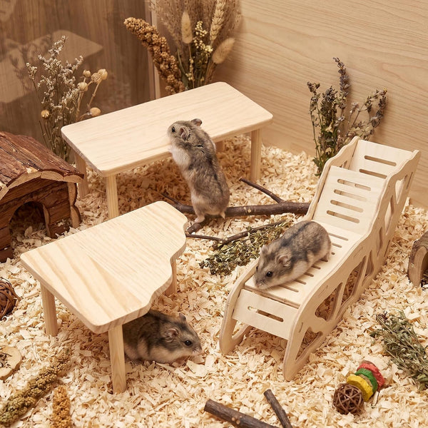 3 Pack Wooden Hamster Play Platform, 3-In-1 Natural Small Pet Playground with Tunnel, Ladder & Hidden Rest Area, Wooden Support Column Cage Accessories for Hamsters, Squirrels & Tiny Pets6