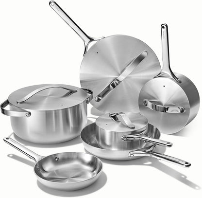Caraway 16-Piece Stainless Steel Deluxe Cookware Set | 5-Ply Stainless Steel Pots, Frying Pans, Lids and Kitchen Storage, Non-Toxic, PTFE and PFOA Free1
