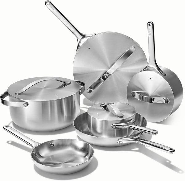 Caraway 16-Piece Stainless Steel Deluxe Cookware Set | 5-Ply Stainless Steel Pots, Frying Pans, Lids and Kitchen Storage, Non-Toxic, PTFE and PFOA Free1