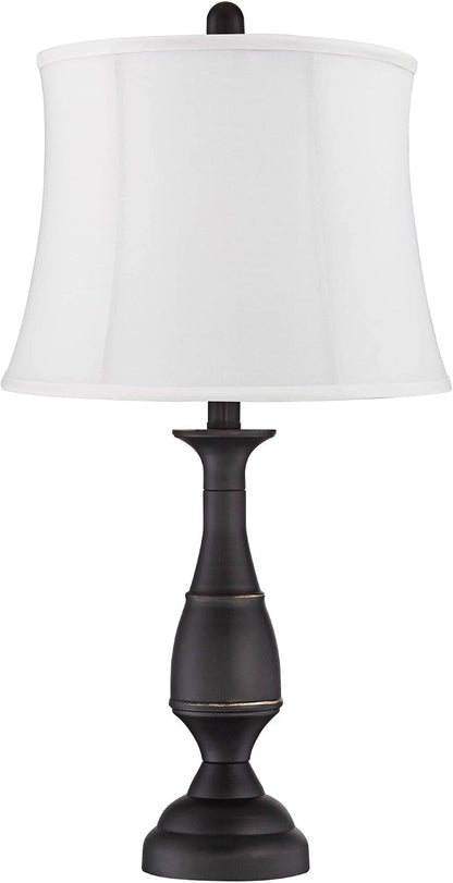 Ben 25" High Table Lamps Set of 2 Dark Bronze Brown Farmhouse White Shade | Traditional Rustic Candlestick Metal Bedroom Living Room House Bedside Nightstand Office Softback Drum Shade5