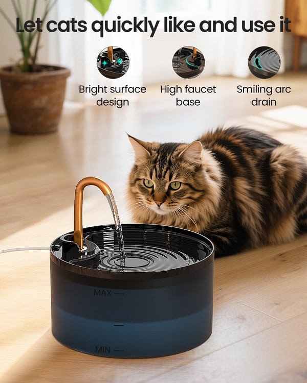 MISFANS Cat Water Fountain with 3-Pack Replaceable Filters,Copper Faucet | 71Oz/2.1L Cat Fountain for Drinking, Misfans-Designed Pump & Filter, Plastic Automatic Pet Water Fountain Bowl & Dispenser3