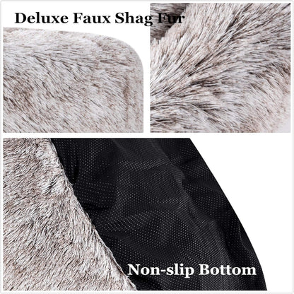 Coohom Oval Calming Donut Cuddler Dog Bed,Shag Faux Fur Cat Bed Washable round Pillow Pet Bed(30"/36"/43") for Medium Dogs (Xl(36"X27"X7"),Light Brown)4