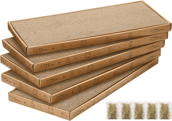 Cat Scratcher Cardboard with Box Durable Corrugate Scratching Kitty Sofa Lounge Bed Reversible Catnip Included for Indoor Cats, Cat Scratching Pad, Cat Post, Double-Sided Design, Large (Box,5Pcs)1