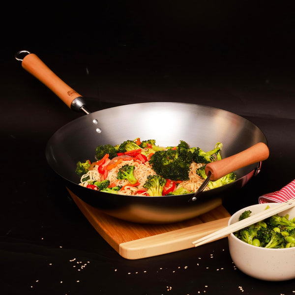 JOYCE CHEN Classic Series 14-Inch Carbon Steel Wok with Birch Handles5
