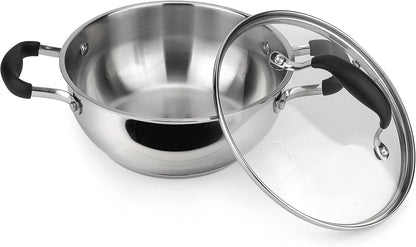 18/10 Stainless Steel Everyday Pan, Stir Fry Pan with Five-Ply Base, Chef’S Pan with Glass Lid, Multipurpose Stewpot Skillet, Saute Pan, Casserole in Pots and Pans (8 Inch)2