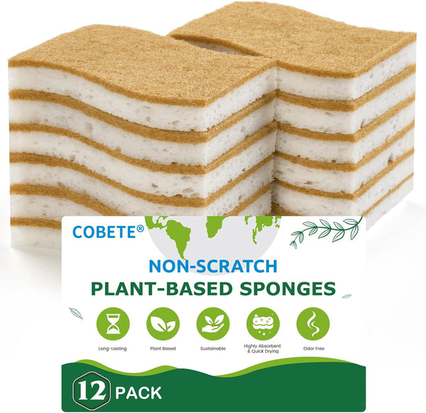 12 Pack Natural Biodegradable Kitchen Non Scratch Sponges,Compostable Plant Based Coconut Cellulose Sponge,Eco Friendly Reusable Dish Scrubber Sponge for Pots, Pans & Household Cleaning1