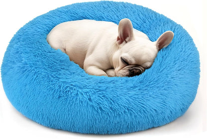 Hoewina Dog & Cat Bed for Indoor Cats, 20In Calming Donut Bed for Puppy and Kitten, Washable round Fluffy Pet Bed for Small Medium Dogs and Cats (Light Grey)22