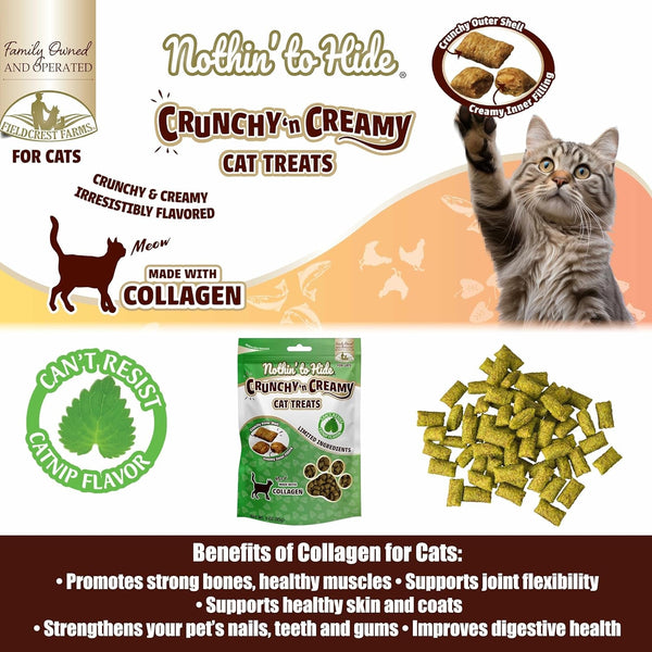 Fieldcrest Farms Collagen Cat Treats, Catnip, Crunchy & Creamy, 3 Oz Pouch | Supports Skin, Coat & Joints, High Protein, No Wheat or Soy, Great for Training & Rewards, All Life Stages3