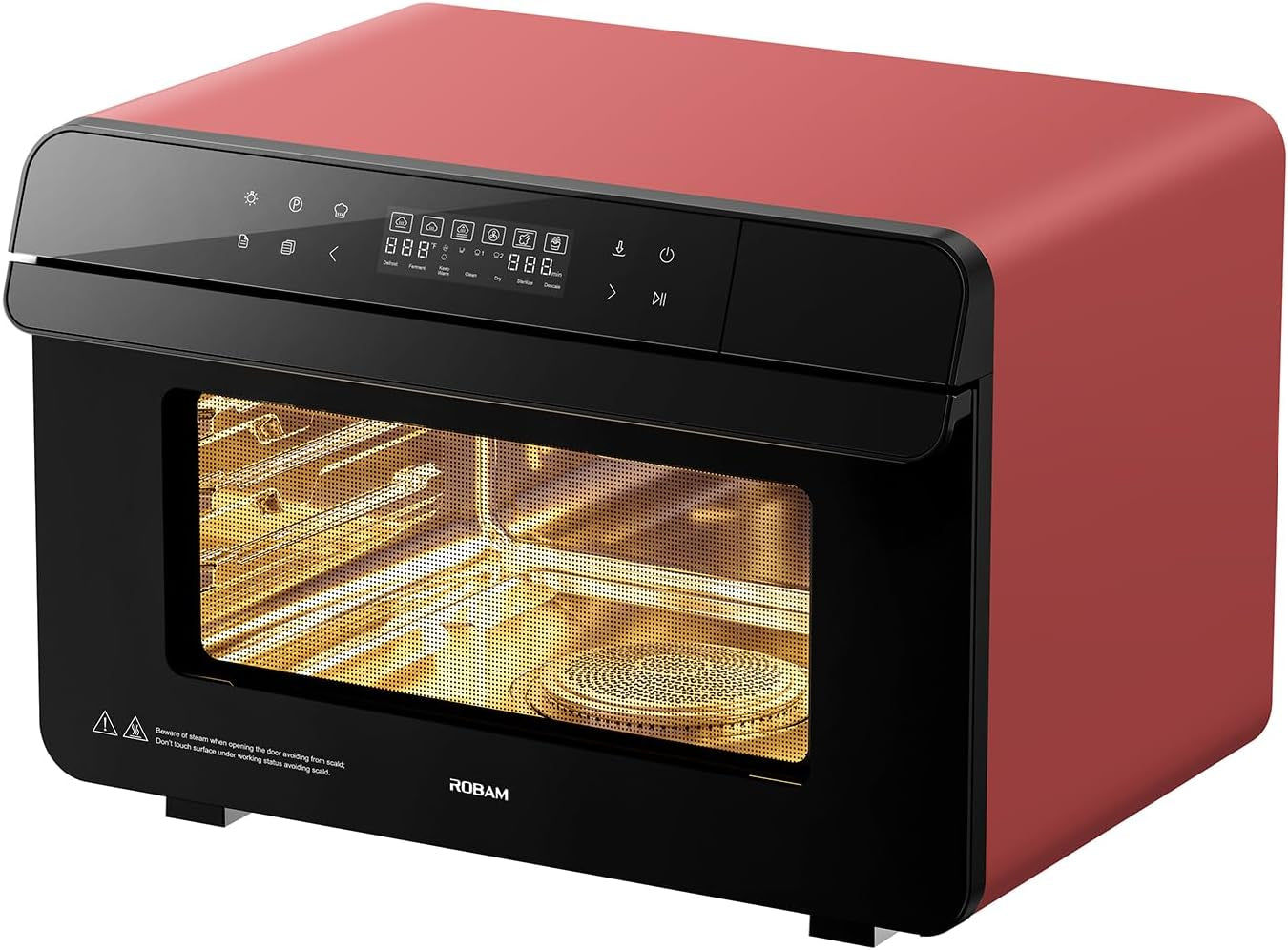 23qt-countertop-convection-steam-oven-air-fryer-toaster-oven-combo-combines-steam-cooking-air-frying-and-baking-with-30-presets-and-steam-self-clean-function-touchscreen-control-red