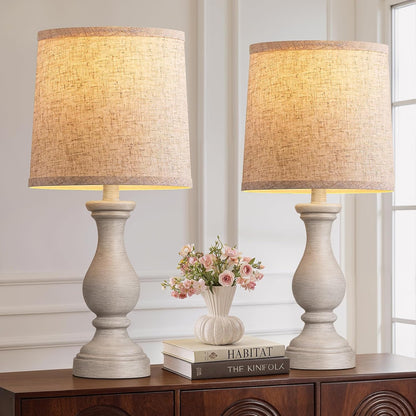 22" Farmhouse Table Lamps Set of 2, Rustic Bedside Lamps for Bedroom | Lamps for Living Room, Night Stands, End Table, Office, Desk, Clearance, Boho Decor, Linen Shades1