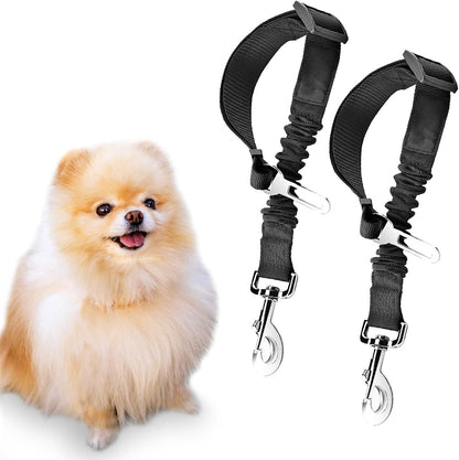 Sungrow Elastic Nylon Dog Seat Belt, 24” - 36”, Adjustable Black Harness, Elastic Tether with Metal Buckles, 2 Pcs per Pack8
