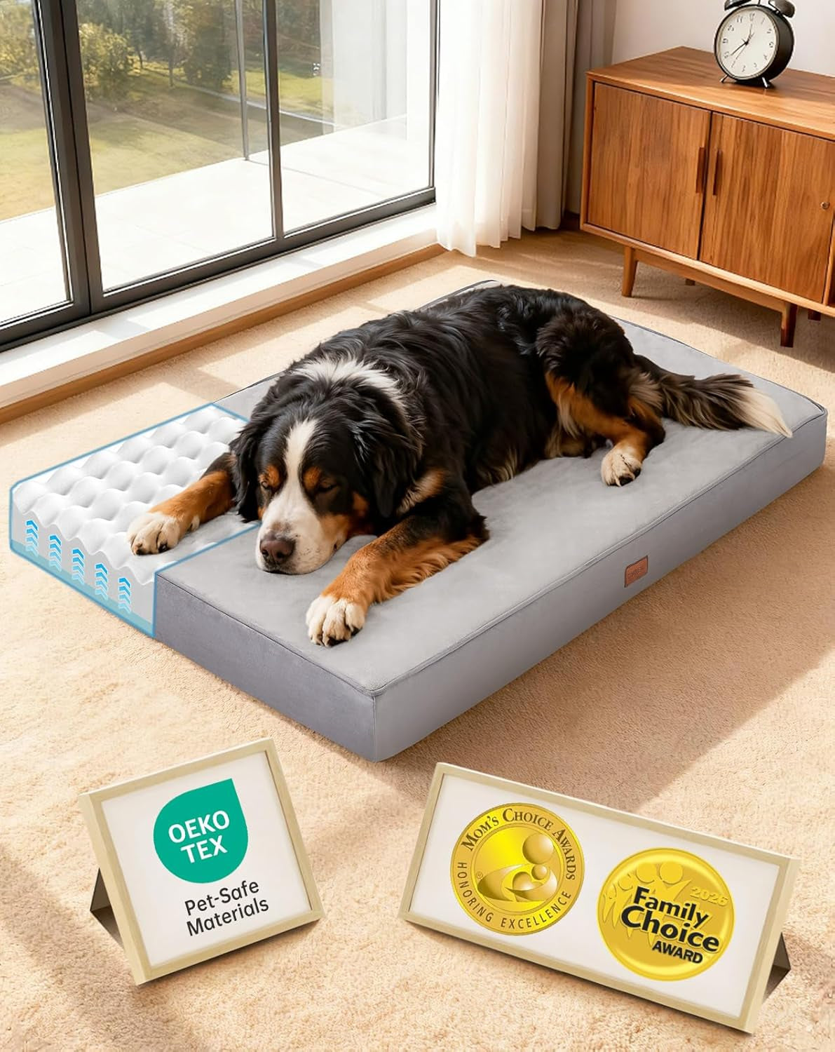 ohgeni-orthopedic-waterproof-large-dog-bed-memory-foam-41-inchgray-machine-washable-removable-cover-in-easy-clean-fabric-reversible-memory-foam-easy-carry-handle-suitable-for-crate
