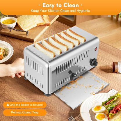 6-Slice Toaster Bread Baking Machine, 1-5 Minute Timing Stainless Steel 1680W Commercial Electric Countertop Toaster with Extra Wide Slots & Crumb Tray for Toasting Bagels, Breads, Waffles & More7