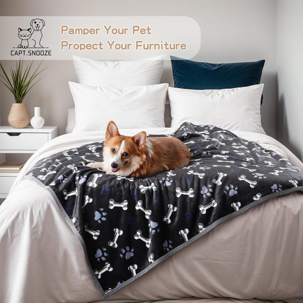 Washable Waterproof Dog Blankets for Large Dogs, 50"X60" Black | Soft Fluffy Pet Blanket for Couch Sofa Car Crate, Bed Furniture Protector, Reversible Sherpa Fleece Dog Blanket, Paw Pattern6