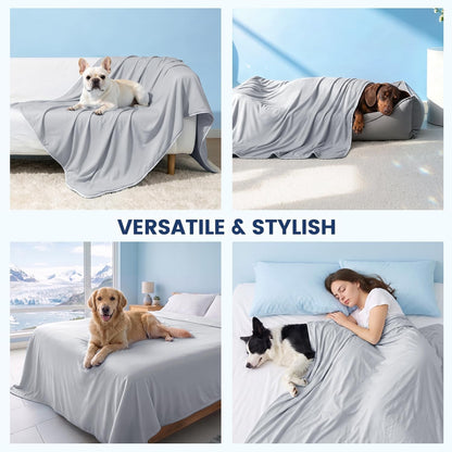 Mora Pets Premium Cooling Blanket for Dogs, Q-MAX>0.5 Washable Breathable Cooling Mat, Lightweight Soft Summer Pet Throw Blanket, Furniture Protector Bed Couch Cover for Small Dog Cat, Gray, 29X405