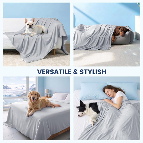 Mora Pets Premium Cooling Blanket for Dogs, Q-MAX>0.5 Washable Breathable Cooling Mat, Lightweight Soft Summer Pet Throw Blanket, Furniture Protector Bed Couch Cover for Small Dog Cat, Gray, 29X405