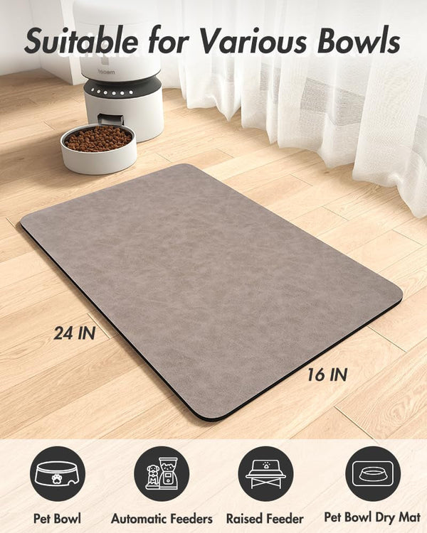 Montvoo-Absorbent Pet Feeding Mat-No Stains Pet Mat for Food and Water Bowl-Quick Dry Cat & Dog Food Mat Water Dispenser Mat-Pet Supplies Mat-Dog Water Bowl Mat for Messy Drinker,（Brown,16"X24"）7