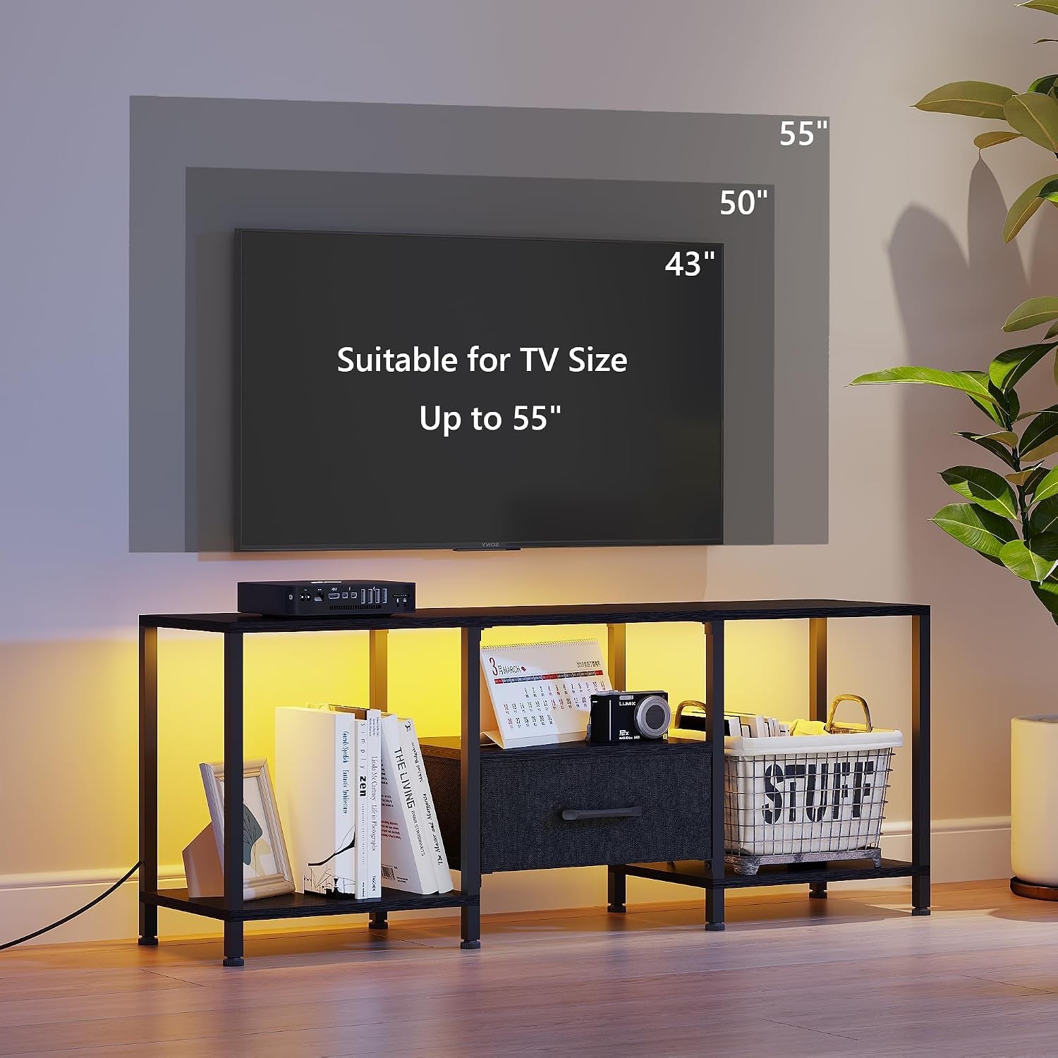 tv-stand-with-led-lights-entertainment-center-with-open-shelves-and-fabric-drawer-media-console-for-55-inch-tv-television-stands-for-living-room-bedroom-black