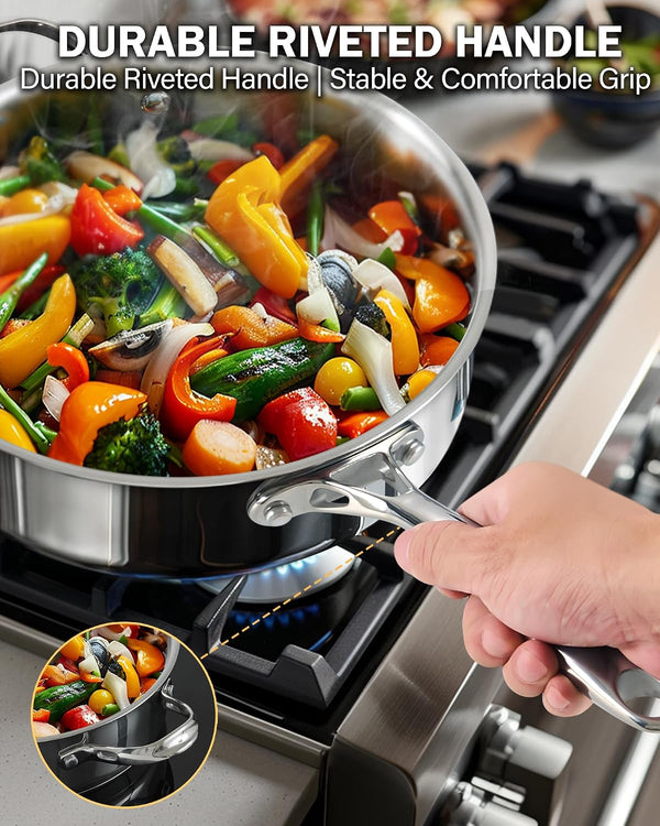 Classic 4 Quart Stainless Steel Sauté Pan with Lid, 10.5 Inch Deep Frying Pan, Induction Cookware Cooking Saute Skillet, Jumbo Cooker with Stay-Cool Handle, Dishwasher & Oven Safe6