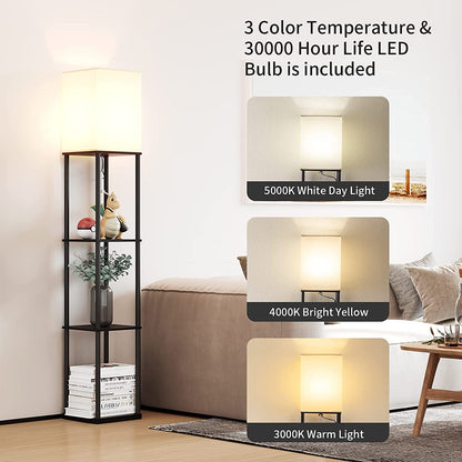 Floor Lamp with Shelves, Standing Lamps for Living Room, Black | 3 CCT LED Bulb Include, 4-Tier Display Bookshelf, 63" Tall Corner Shelf Lamp, Modern Style for Bedroom, Office, Home Decor2
