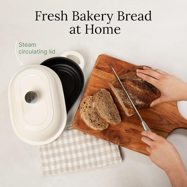 Cast Iron Oval Bread Oven, 10" X 6.5" - Rustic Dutch Oven Bread Cloche with Steam Circulating Lid for Perfect Sourdough6