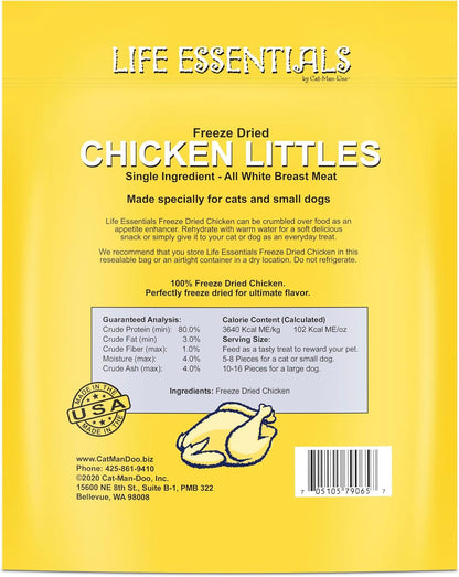 Life Essentials by Cat-Man-Doo | Chicken Littles - 5Oz Bag | Freeze Dried Chicken Cat & Dog Treats | Healthy, Single Ingredient, Training Treats, High Protein | Cooked, Diced & Freeze Dried, Healthy Chicken Cat Treats & Small Dog Treats, High Protein Pet Treats and Toppers, Made in USA2