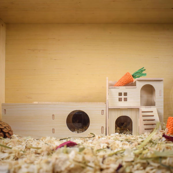 Multi-Chamber Wooden Hamster Hideout & Tunnel - Durable, Ventilated Natural Wood Cage Accessories for Dwarf, Syrian Hamsters and Small Pets6