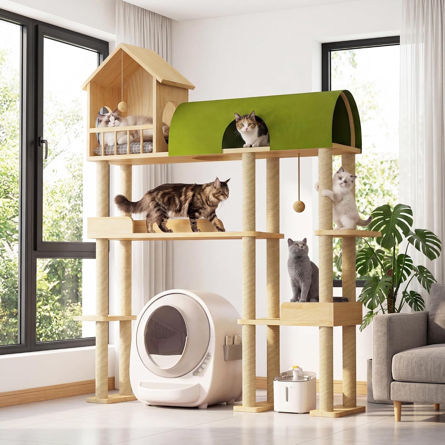 60-cat-tree-for-automatic-litter-box-for-heavy-cats-up-to-22lbs-solid-wood-large-cat-tower-with-tunnel-house-space-saving-for-indoor-multi-pet-households-stops-furniture-scratching