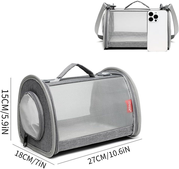 Guinea Pig Carrier Travel Small Animal Carrier Bag Lizard Bird Rabbit Carrier Cage Squirrel Breathable Bag Portable Travel Hamster Small Pet Hangbag (Small, Gray)3