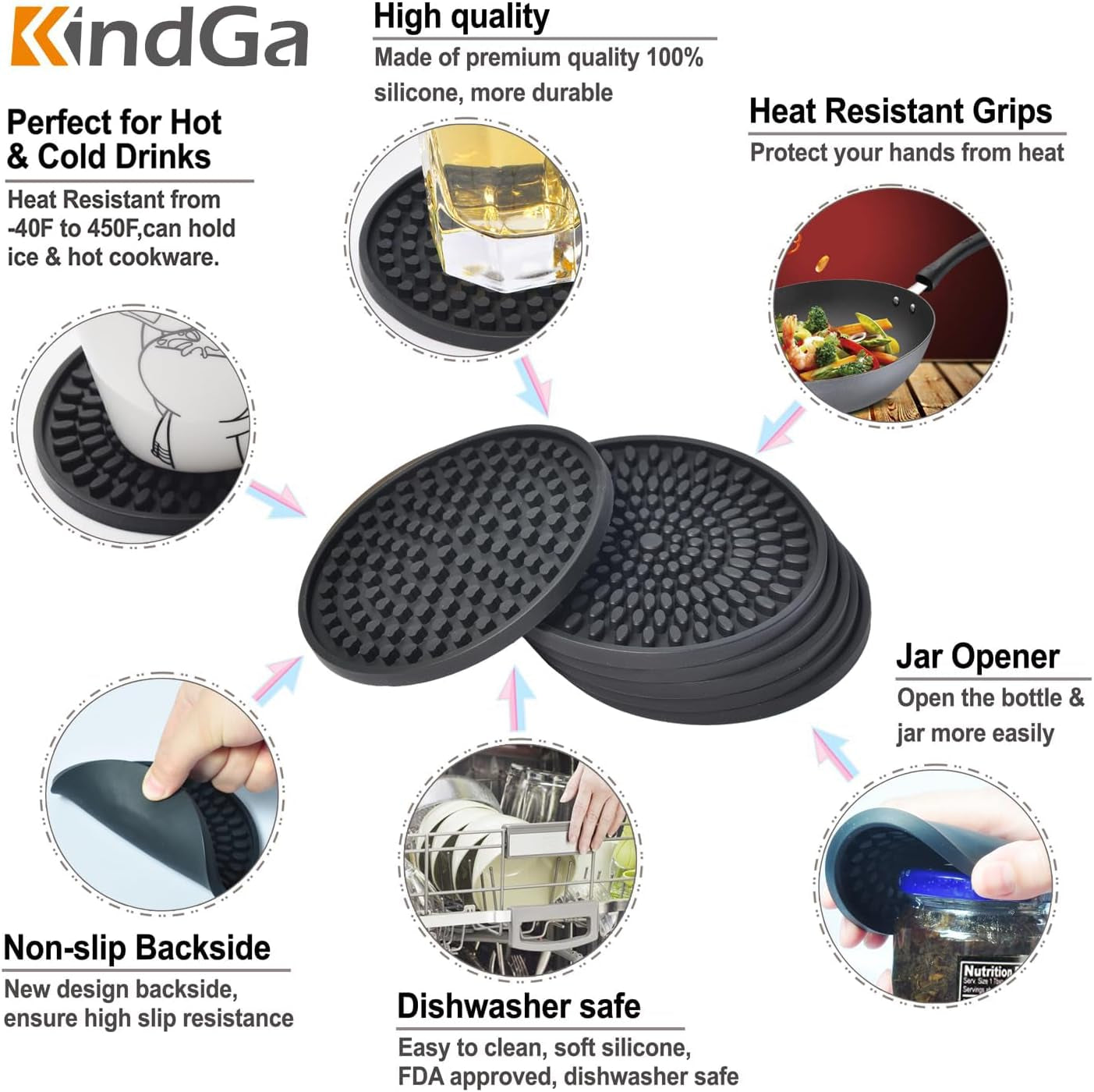 silicone-coasters-for-drinks-absorbent-rubber-coaster-set-of-8-black-large-drink-coasters-4-3-in-oval-deep-bottle-cup-coaster-outdoor-coasters-for-patio-table-desk-bar-non-slip-coasters