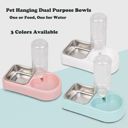 Love Dream Crate Dog Bowl, No Spill Kennel Hanging Pet Food Water Bowl Set | Automatic Water Dispenser and Removable Stainless Steel Bowls Raised Double Bowls for Indoor Cats, Rabbit, Small Medium Dogs5