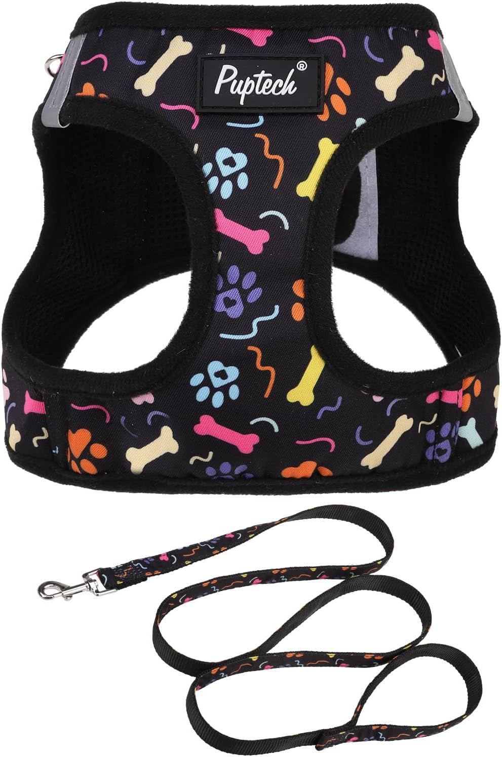 pupteck-dog-harness-and-leash-set-for-small-medium-dogs-no-pull-step-in-soft-mesh-puppy-cat-vest-harnesses-reflective-at-night-green-s