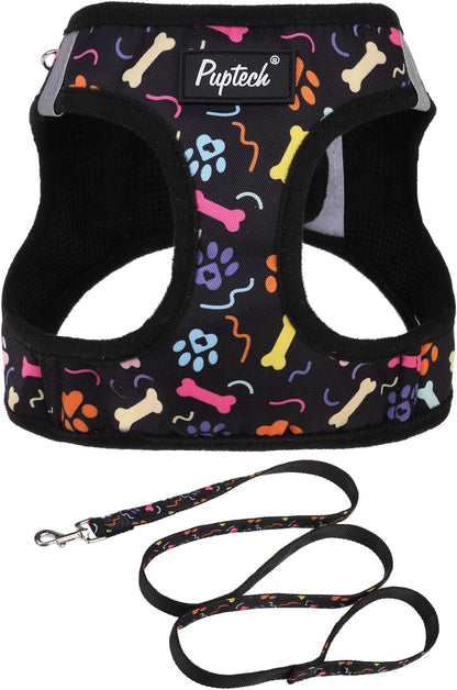 PUPTECK Dog Harness and Leash Set for Small Medium Dogs No Pull Step-In Soft Mesh Puppy Cat Vest Harnesses Reflective at Night, Green S18