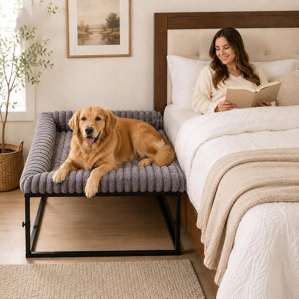 Adjustable Bedside Dog Bed for Medium Dogs, Elevated Co-Sleeper Dog Bed with Reinforced Metal Frame, Thick Supportive Cushion Mattress & Washable Cover, Dog Bedside Sleeper for Dogs & Cats11