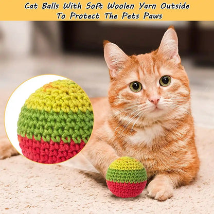 Retro Shaw Cat Toys Balls, Yarn Cat Ball with Bell Inside, Interactive Kitten Toys for Indoor Bored Cats, Handmade Crochet Kitty Ball 6 Pack2