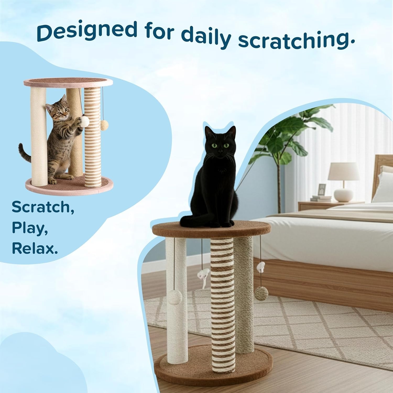 cat-scratching-post-3-scratcher-posts-with-carpeted-base-play-area-and-perch-furniture-scratching-deterrent-for-indoor-cats-by-petmaker-brown-large