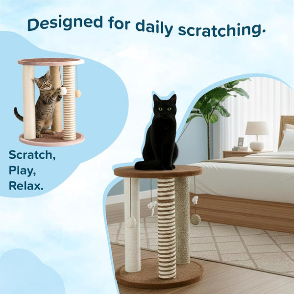 Cat Scratching Post - 3 Scratcher Posts with Carpeted Base Play Area and Perch - Furniture Scratching Deterrent for Indoor Cats by PETMAKER (Brown), Large8