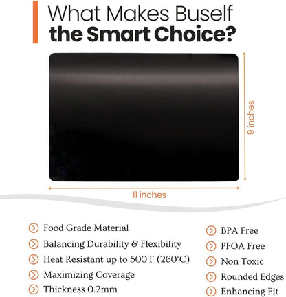 Toaster Oven Liner – Compatible with Breville, Cuisinart, Black & Decker, Dash, and More – Nonstick Heat Resistant Reusable Air Fryer Liners, PFOA & BPA Free, 9X11", 2 Pack, Black6