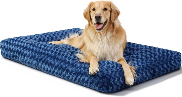 KSIIA Washable Dog Bed Deluxe Plush Dog Crate Beds Comfy Kennel Pad Anti-Slip Pet Sleeping Mat for Large, Jumbo, Medium, Small Dogs Breeds, 35" X 23", Gray11