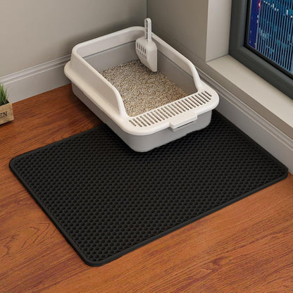 HCY&WLD Cat Litter Mat, 45X26/35X24/30X22/24X18 Inch Double Layer Cat Litter Box Mat, EVA Non-Slip, Waterproof Urine Proof Cat Litter Catcher Mat, Easy Clean Scatter Control (35X24 Inch, Khaki)23