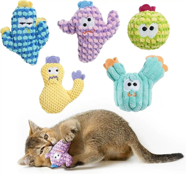Cactus Catnip Toys, 100% Pure Organic Catnip-Filled Toys without Cotton | 5 Pack Interactive Kitten Toy for Anxiety Relief, Soft Cute Teething &Chew Toys for Indoor Cats9