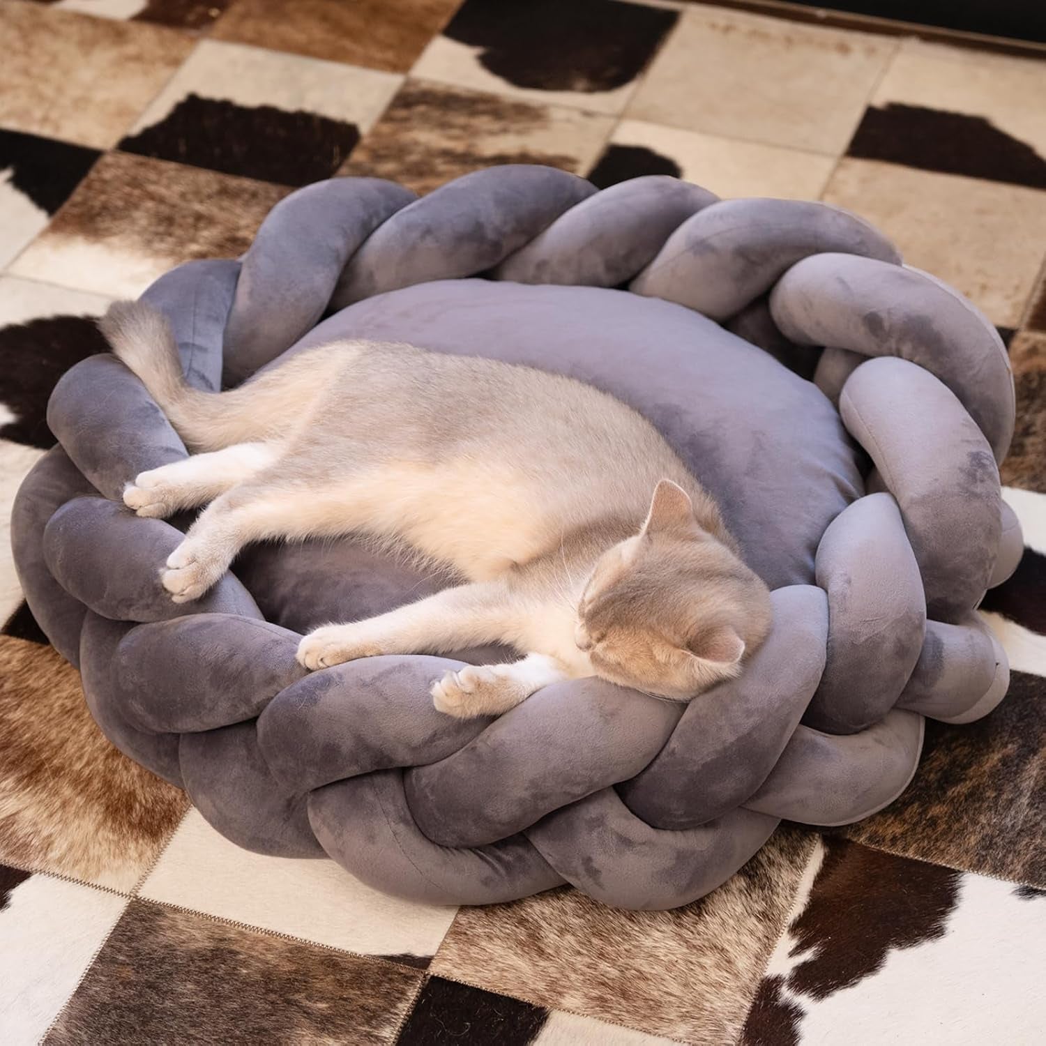 cheerpals-weave-cat-bed-for-indoor-cats-cute-pet-bed-with-washable-cushion-fluffy-kitty-bed-for-small-dogdark-gray