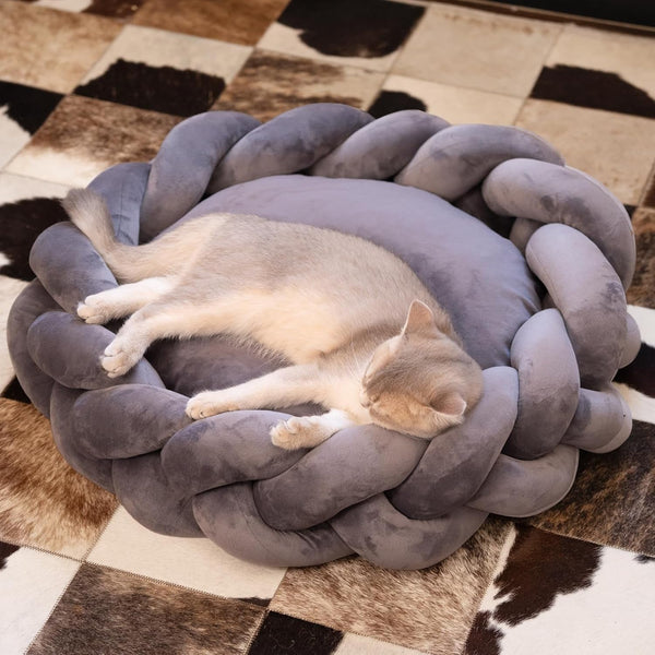 CHEERPALS Weave Cat Bed for Indoor Cats,Cute Pet Bed with Washable Cushion Fluffy Kitty Bed for Small Dog(Dark Gray)1