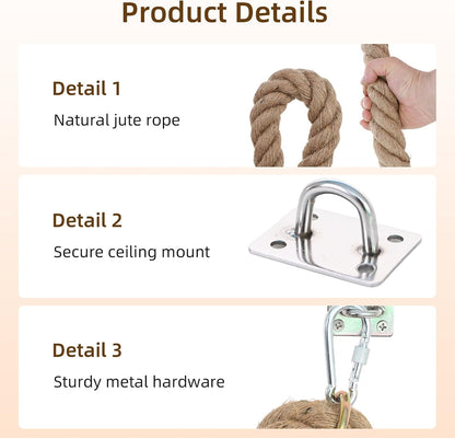1.38" X 6.56Ft Cat Climbing Rope for Ceiling & Wall Mounted,Cat Climbing Sisal Rope Furniture Pole Scratching Post for Indoor and Outdoor Cats Scratching Playing9