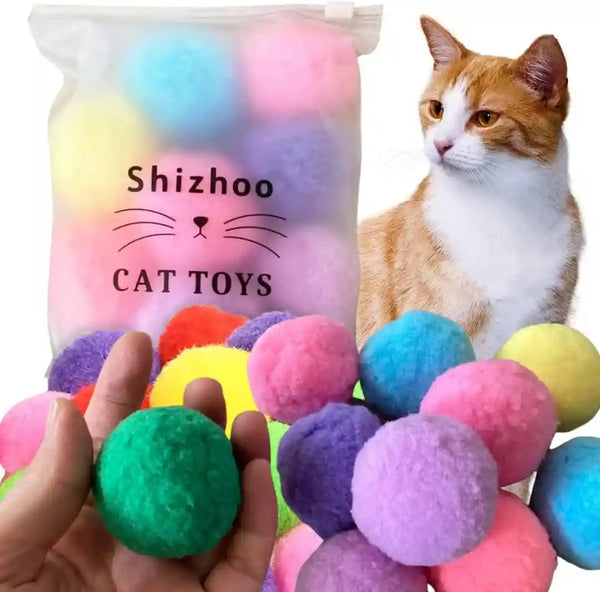 Premium Soft Pom Pom Balls for Kittens - Lightweight, Interactive, Assorted Colors - Plush Toy for Kitten Training and Play - Pet Products for Cats (1.2 Inches 30 Balls)11