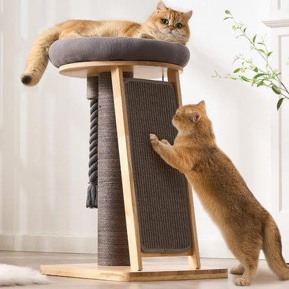 Modern Cat Tree Small Tower with Scratching Post for Indoor, 28 Inch Solid Wood Multifunctional Corner Cat Tree Tower with Bed, Dangling Ball,Interactive Rope, Scratching Board12