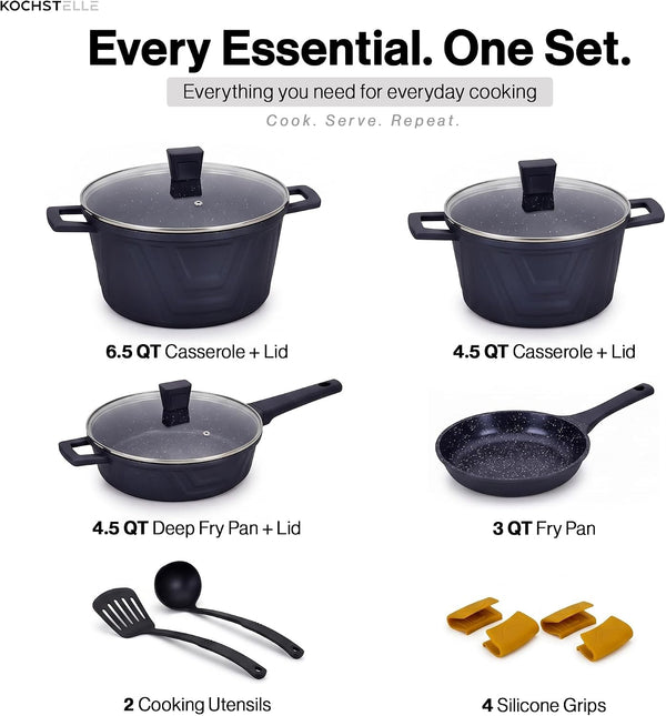 13Pcs Pots and Pans Set Nonstick, Marble Ceramic Coating Induction Cookware Set, Non Stick Kitchen Cooking Set with Frying Pans, Silicone Handles, Saucepans & Utensils, PFOA & PFOS Free2