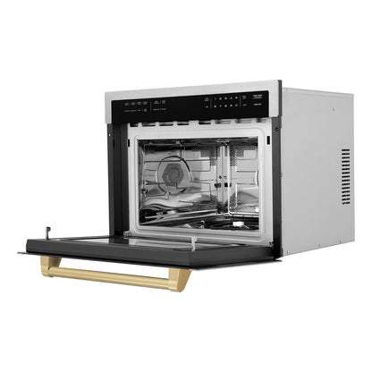 ZLINE Autograph Edition 24 In. 1.6 Cu Ft. Built-In Convection Microwave Oven in Satin Stainless Steel with Champagne Bronze Accents (MWOZ-24-SS-CB)4